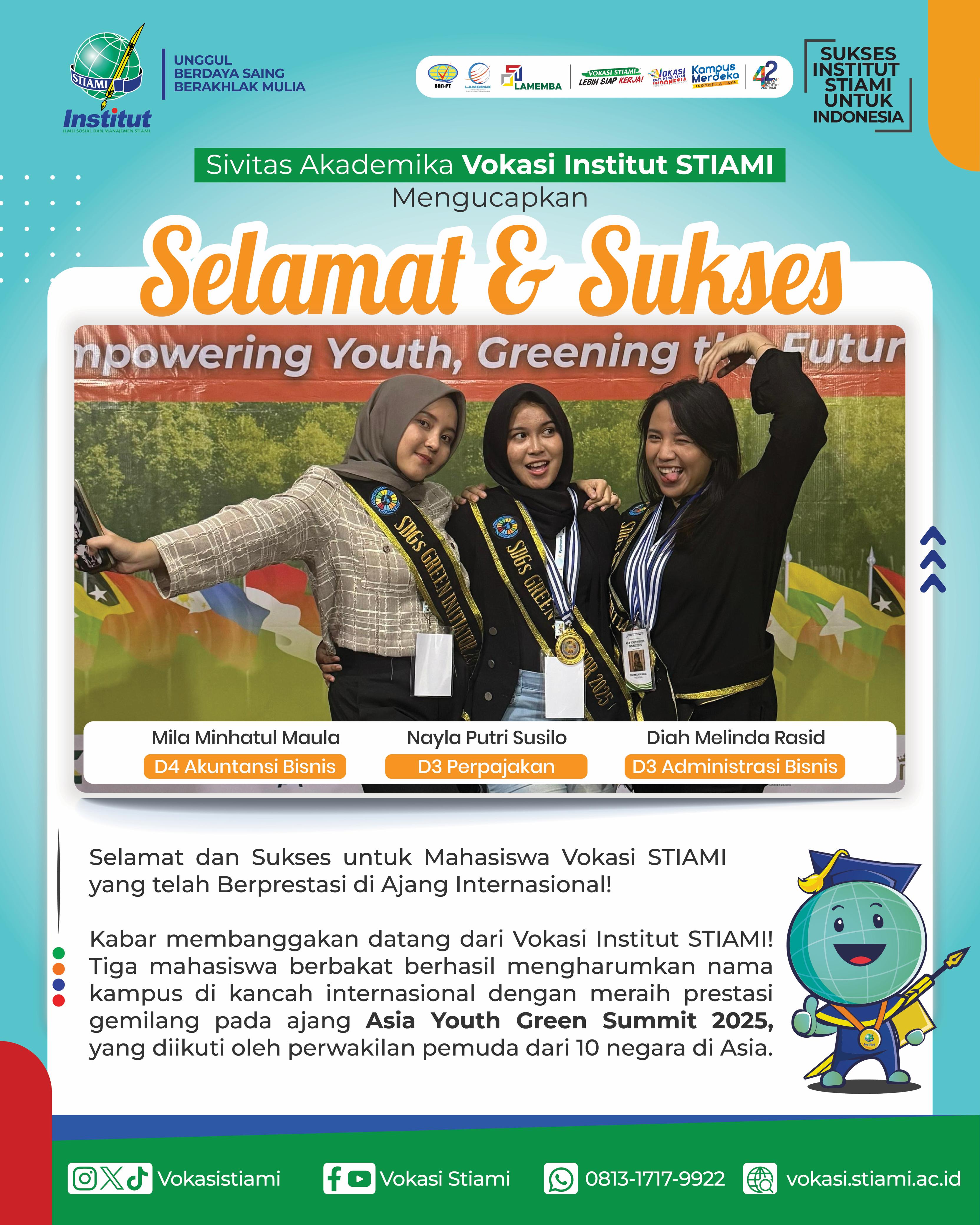 Mahasiswa Institut STIAMI Torehkan Prestasi Internasional di Asia Youth Green Action 2025