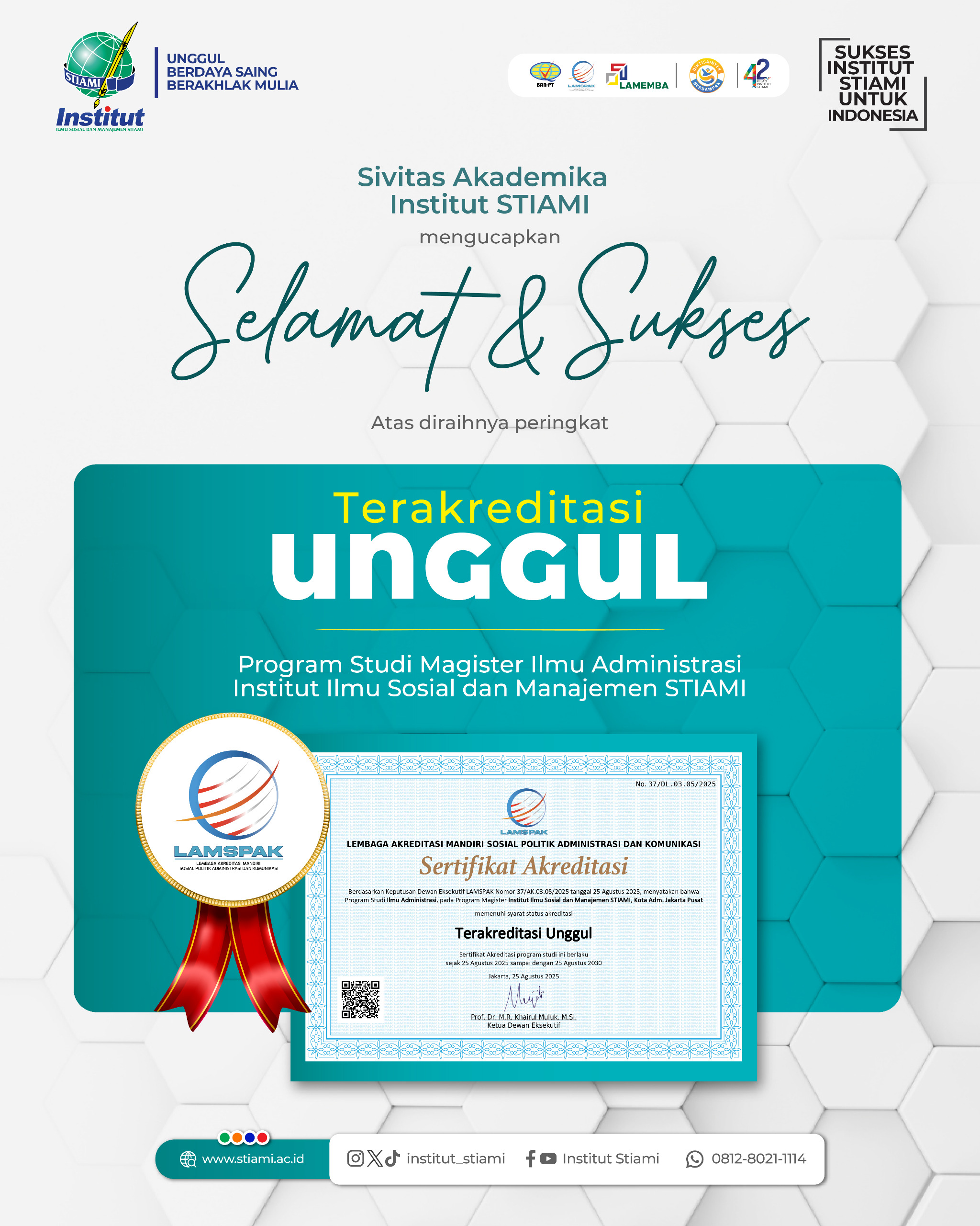 Selamat & Sukses Atas Capaian Akreditasi Unggul Magister Ilmu Administrasi