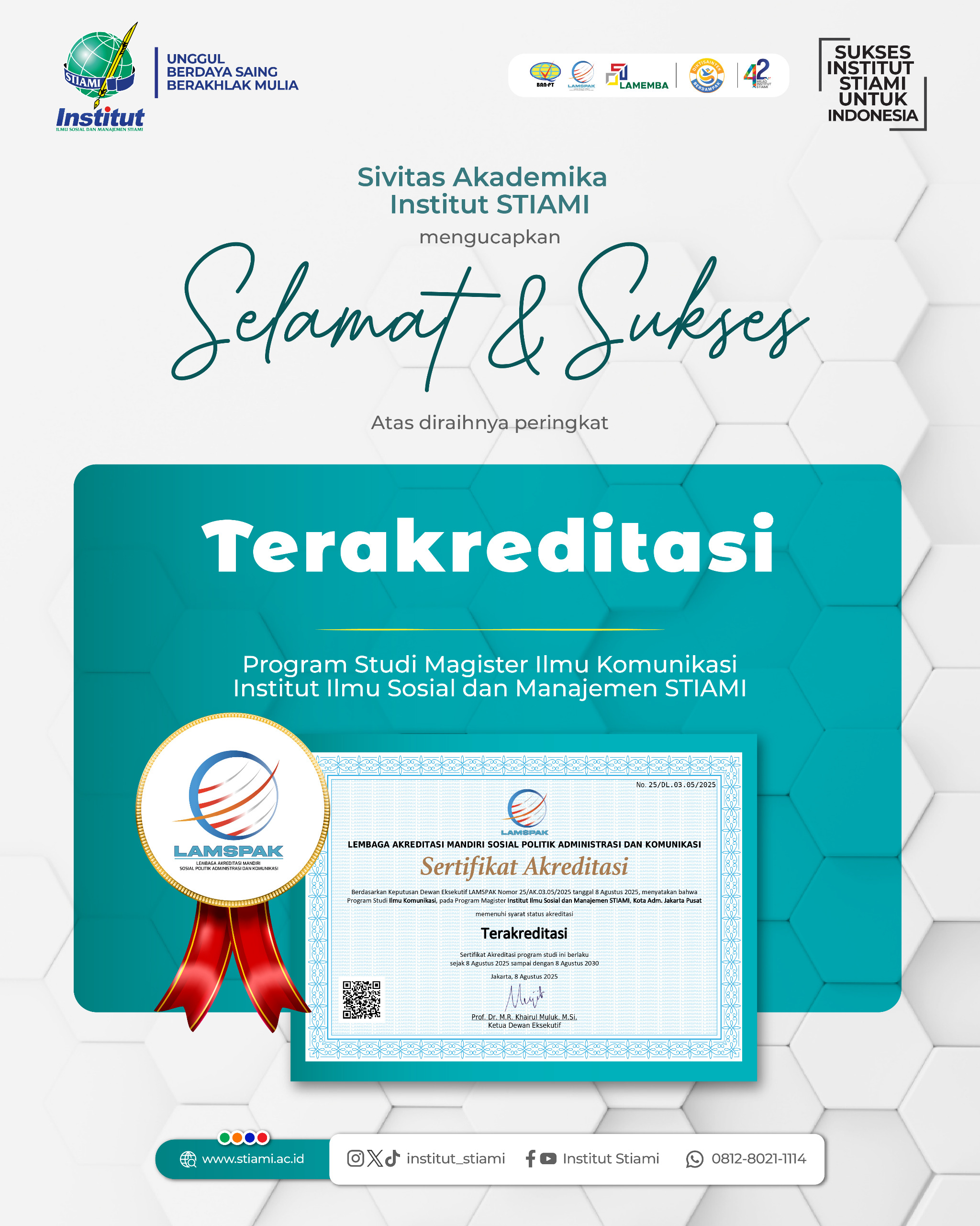 Selamat & Sukses Atas Pencapaian Terakreditasi Magister Ilmu Komunikasi