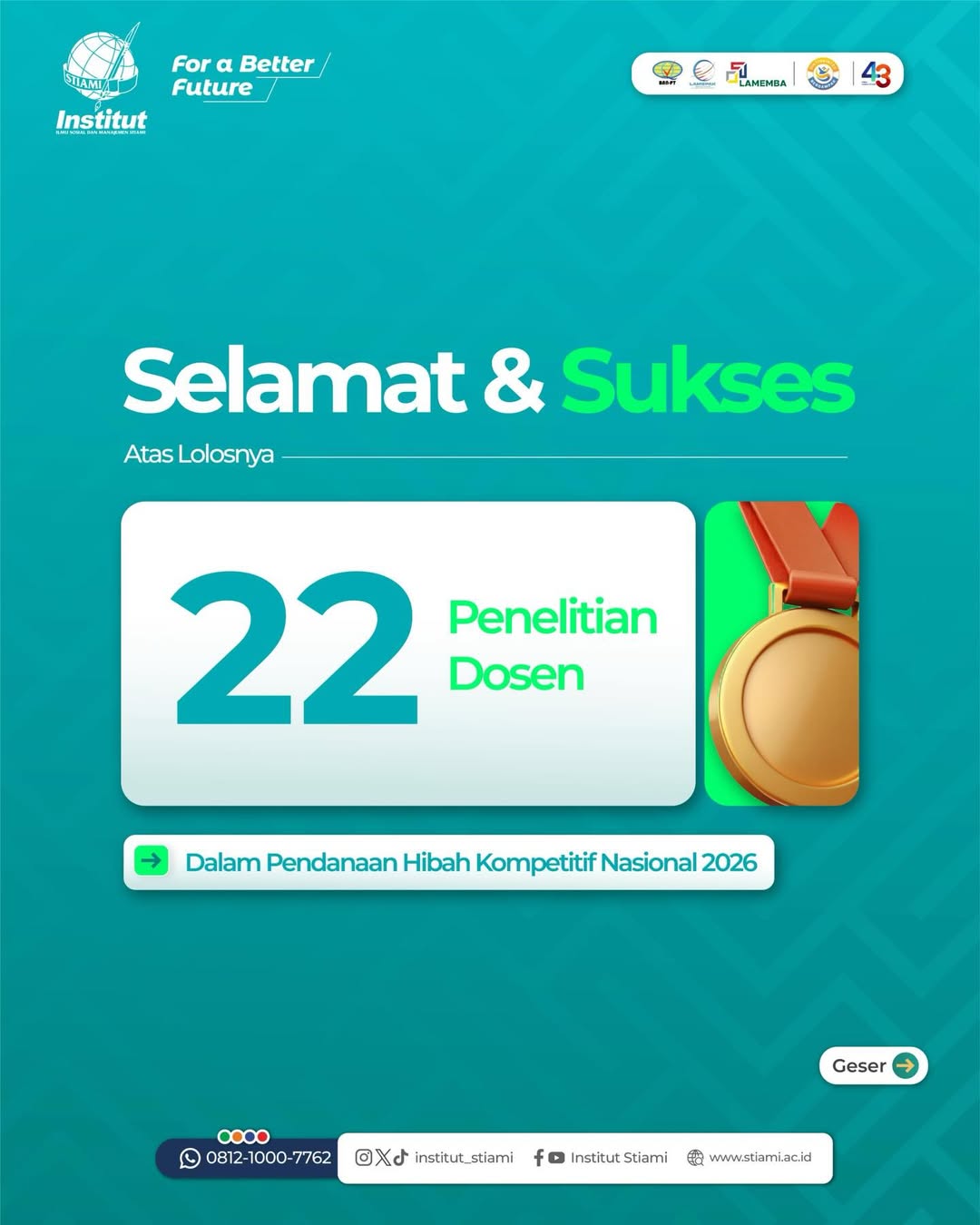 22 Penelitian Dosen berhasil lolos dalam Pendanaan Hibah Kompetitif Nasional 2026