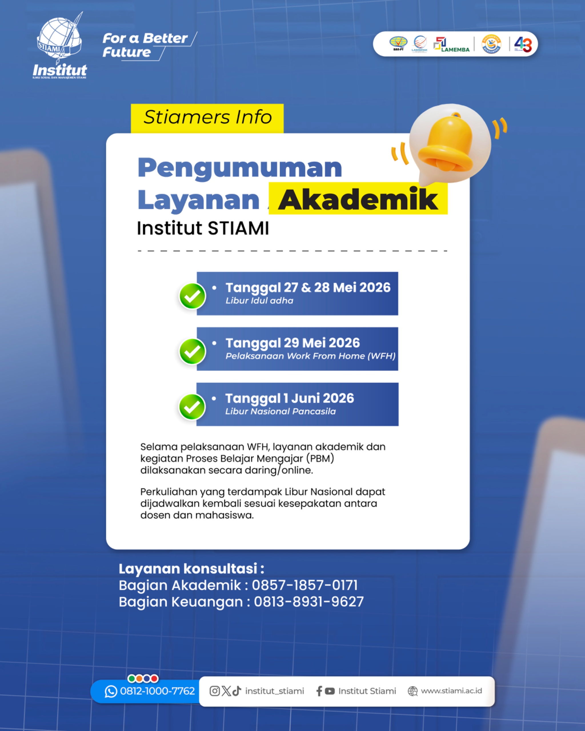 Pengumuman Layanan Akademik Institut STIAMI