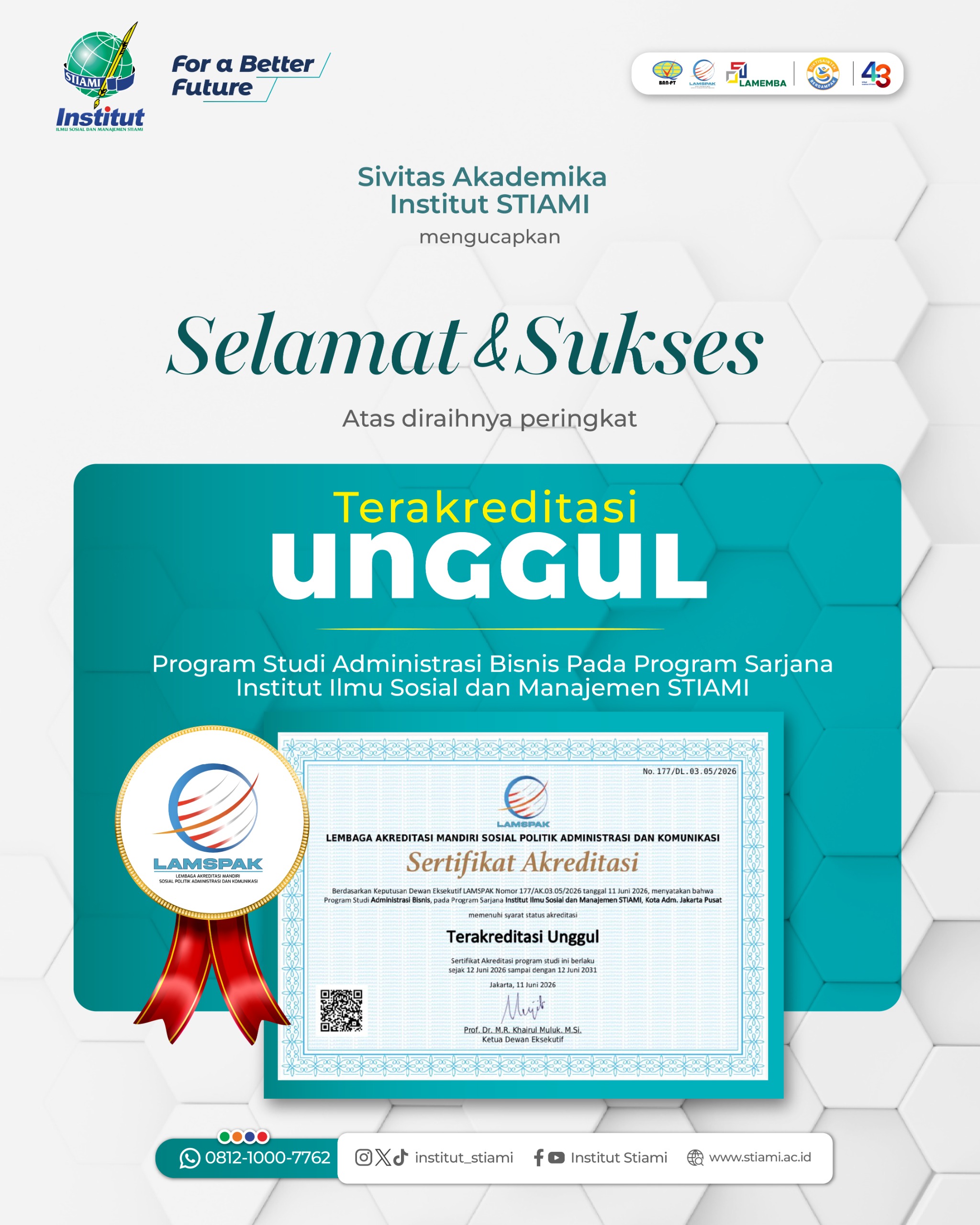  Akreditasi Unggul untuk Program Studi S1 Administrasi Bisnis Institut Ilmu Sosial dan Manajemen STIAMI.